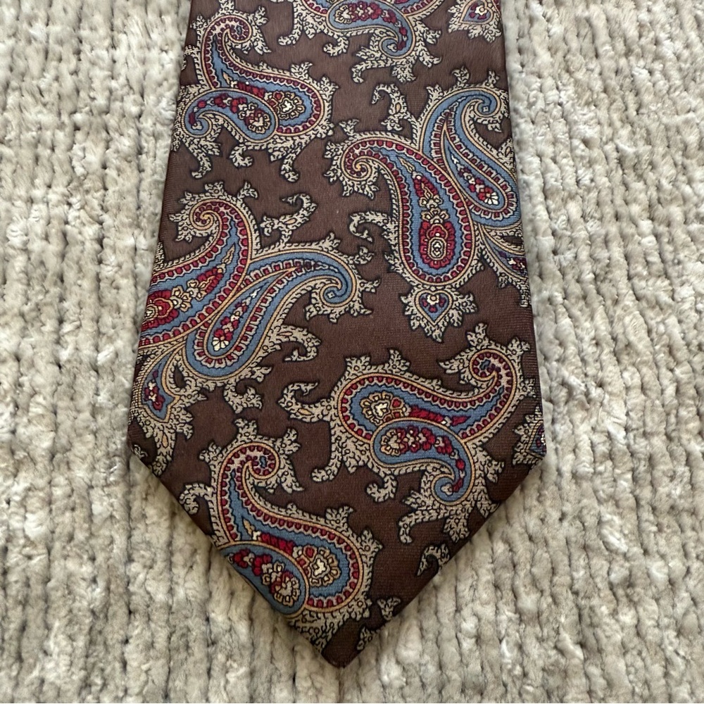 Christian Dior Monsieur Silk Paisley Tie Brown‎ Multi Italy Fabric USA Made